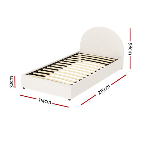Luna Luxe Soft Boucle Round Gas Lift Storage Bed | Soft Cushioned Arched Boucle Bed Frame