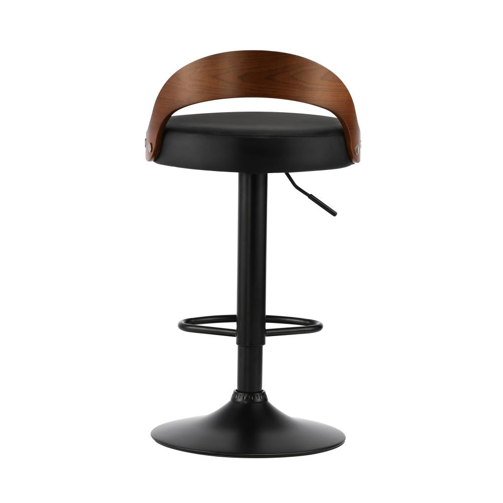 Set of Two Elis Modern Black Metal Barstools | Wood and Metal Gas Lift Adjustable Kitchen Bar Stools