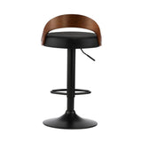 Set of Two Elis Modern Black Metal Barstools | Wood and Metal Gas Lift Adjustable Kitchen Bar Stools