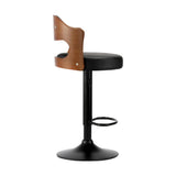 Set of Two Elis Modern Black Metal Barstools | Wood and Metal Gas Lift Adjustable Kitchen Bar Stools