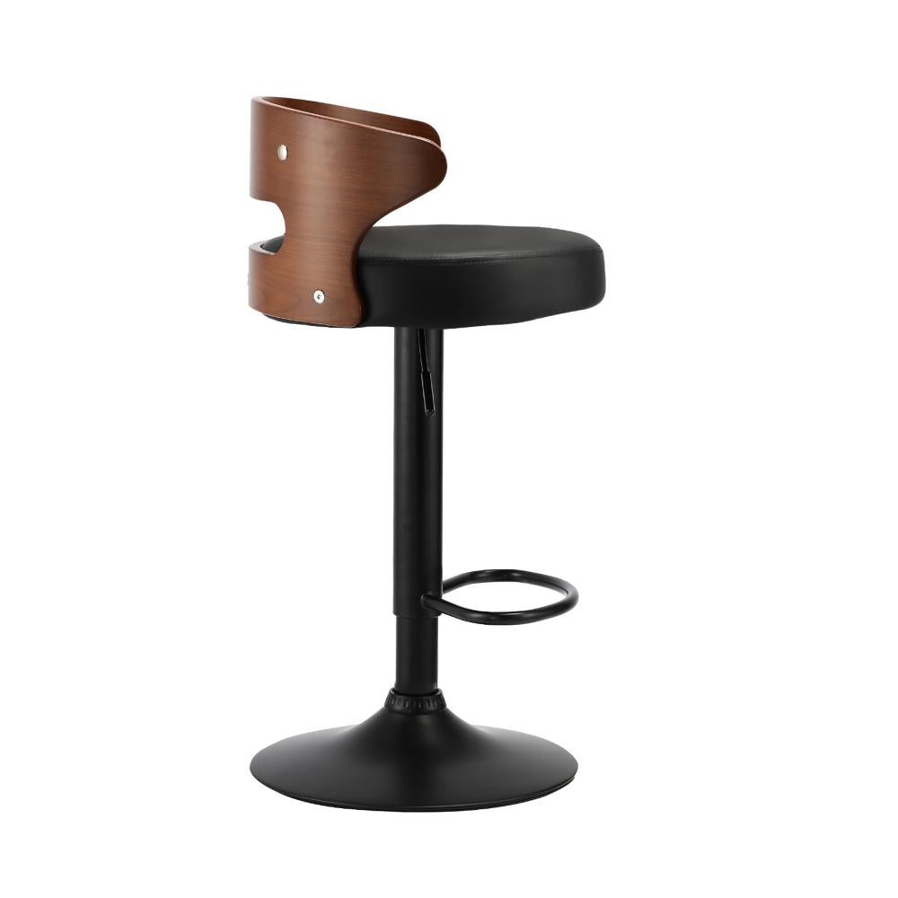 Set of Two Elis Modern Black Metal Barstools | Wood and Metal Gas Lift Adjustable Kitchen Bar Stools