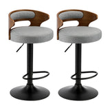 Set of Two Elis Modern Black Metal Barstools | Wood and Metal Gas Lift Adjustable Kitchen Bar Stools