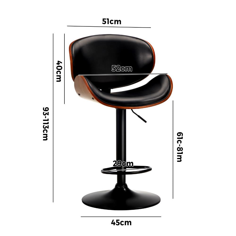 Set of Two Elis Modern Black Metal Barstools | Wood and Metal Gas Lift Adjustable Kitchen Bar Stools