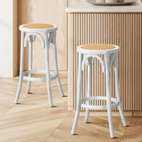 Set of Two Eros Vintage Wooden Rattan Barstools | Stylish Retro Wooden Barstools Set