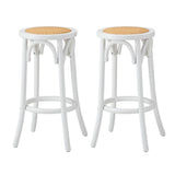 Set of Two Eros Vintage Wooden Rattan Barstools | Stylish Retro Wooden Barstools Set