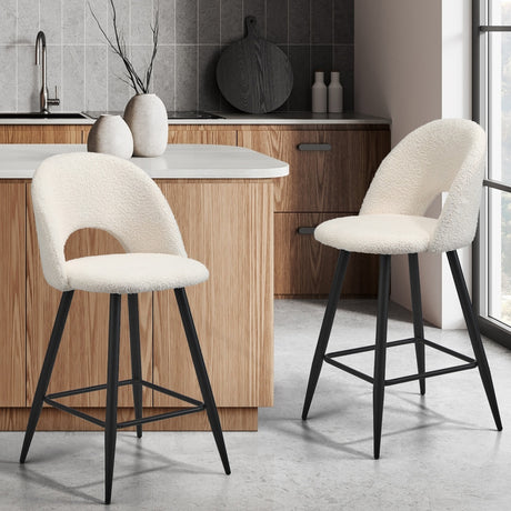 Set of Two Romana Boucle Fabric High Back Barstools | Stylish Modern Boucle Barstools Set