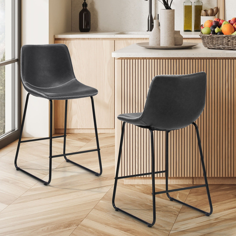 Abruzzi Luxe Countour Barstool Set | Premium PU Leather and Steel Kitchen Barstools