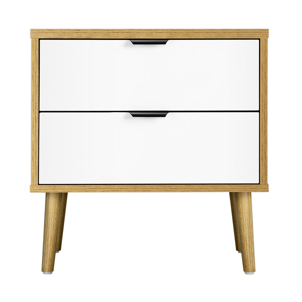 Scandi Two Tone Modern Bedside Table | 2 Drawer White Wood Bedside Cabinet