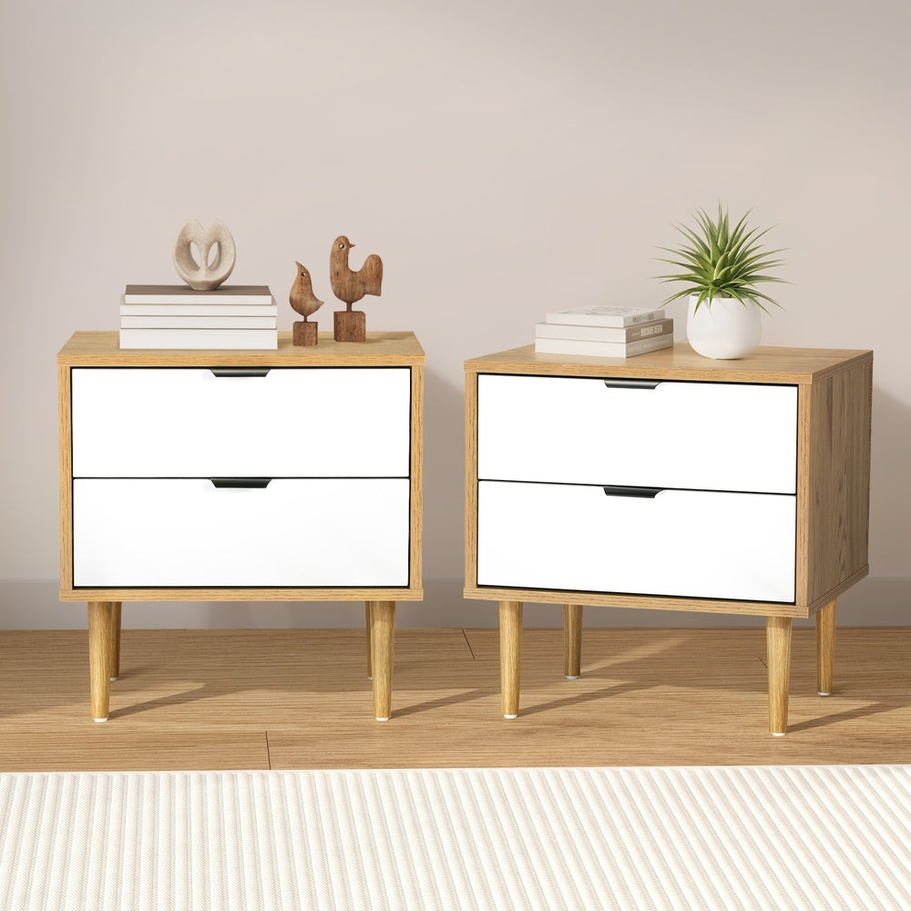Scandi Two Tone Modern Bedside Table | 2 Drawer White Wood Bedside Cabinet