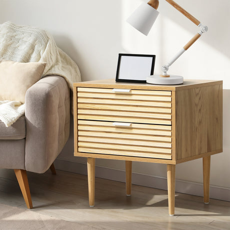 Centrum 2 Draw Designer Bedside Table | Modern Timber Panel Bedroom Nightstand