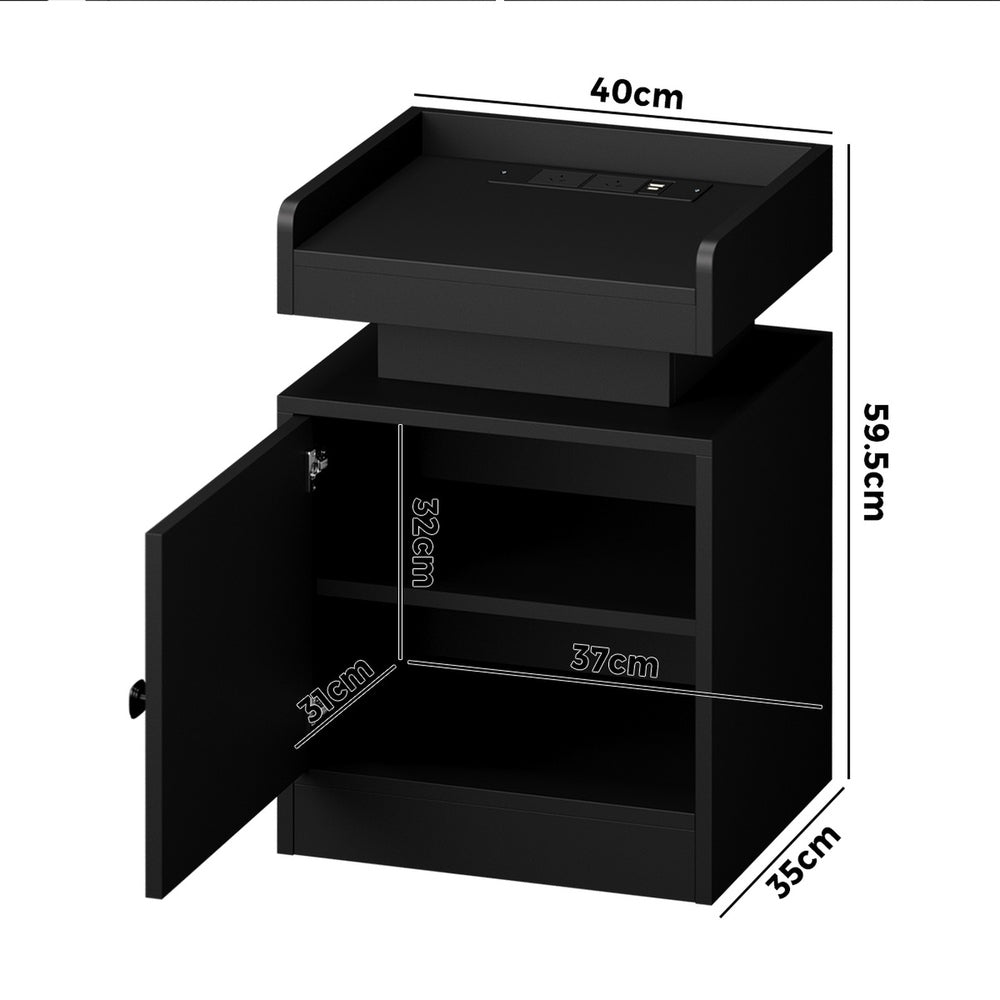 Neo Luxe LED Multicolour Bedside Table | Modern Glossy Storage Nightstand Bedside Unit with USB Port