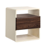Sanremo 1 Draw Open Shelf Bedside Table | White Retro Modern Bedside Unit Nightstand