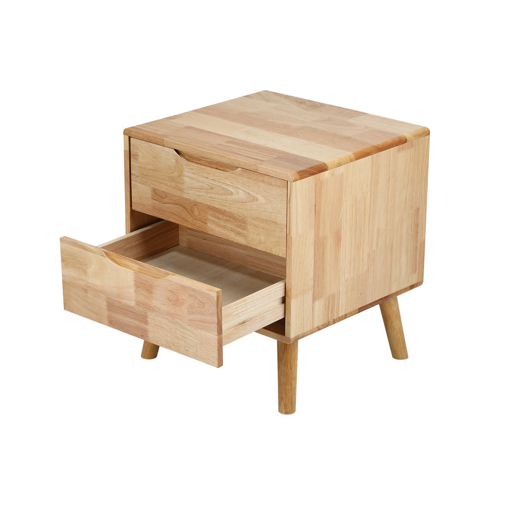 Bronson 2 Draw Solid Wood Bedside Table | Modern Handle Free Hardwood Bedroom Nightstand