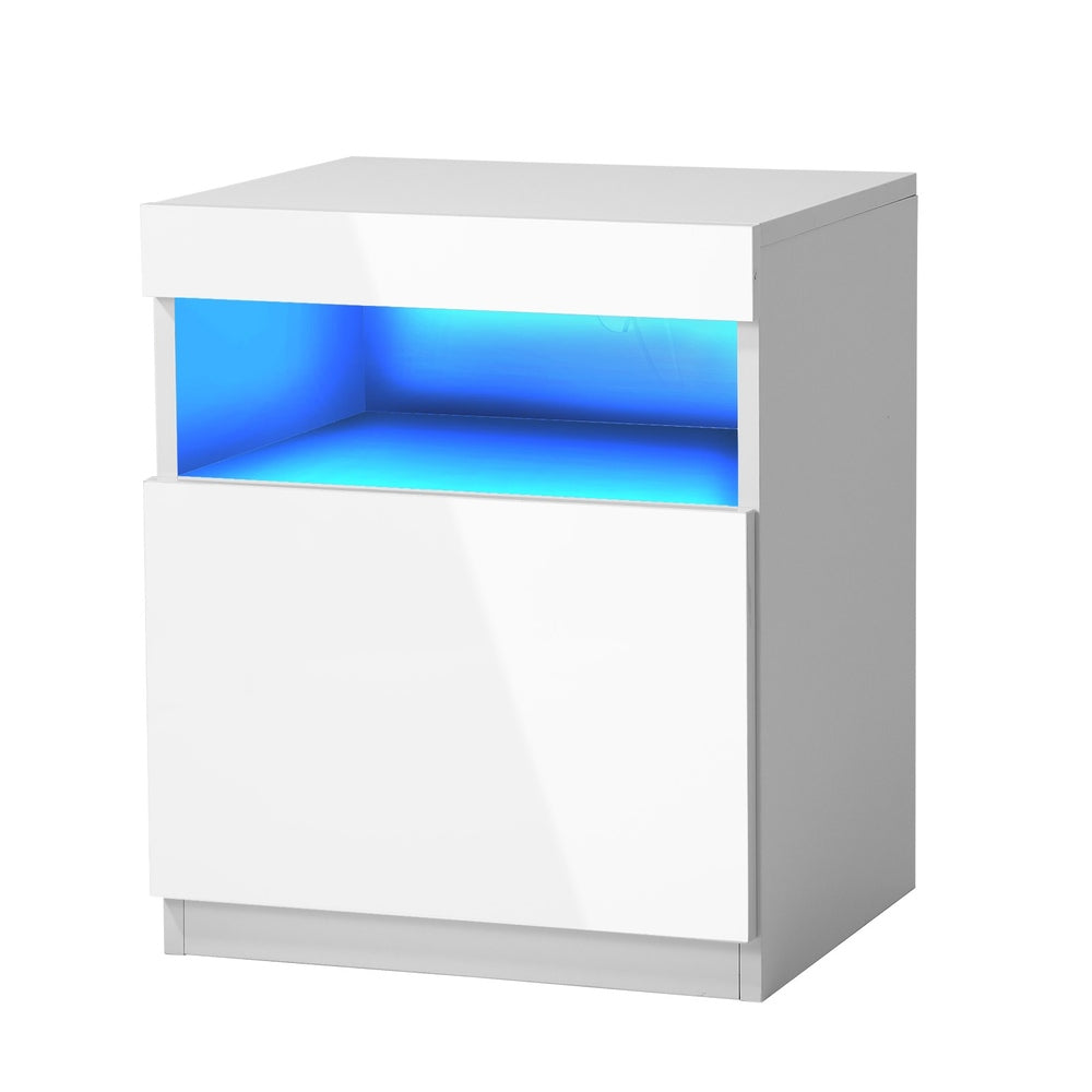 Grazio Supreme LED Multicolour Bedside Table | Modern Glossy Lift Storage Nightstand