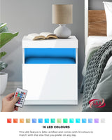 Grazio Supreme LED Multicolour Bedside Table | Modern Glossy Lift Storage Nightstand