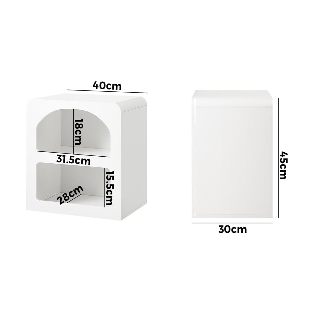 Amaro White Modern Display Shelf Style Bedside Table | Sleek White Storage Nightstand Table