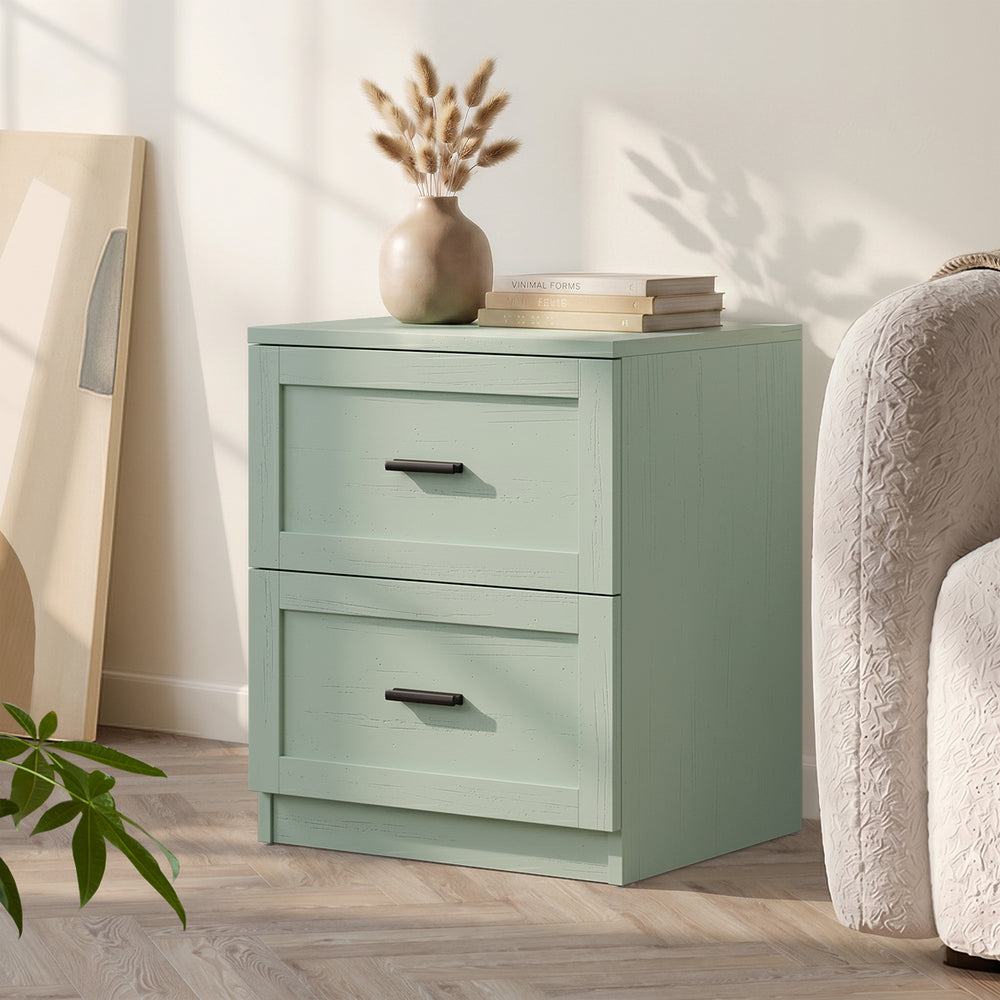 Hamptons Classic 2 Drawer Bedside Table | Elegant Wood Finish Storage Nightstand