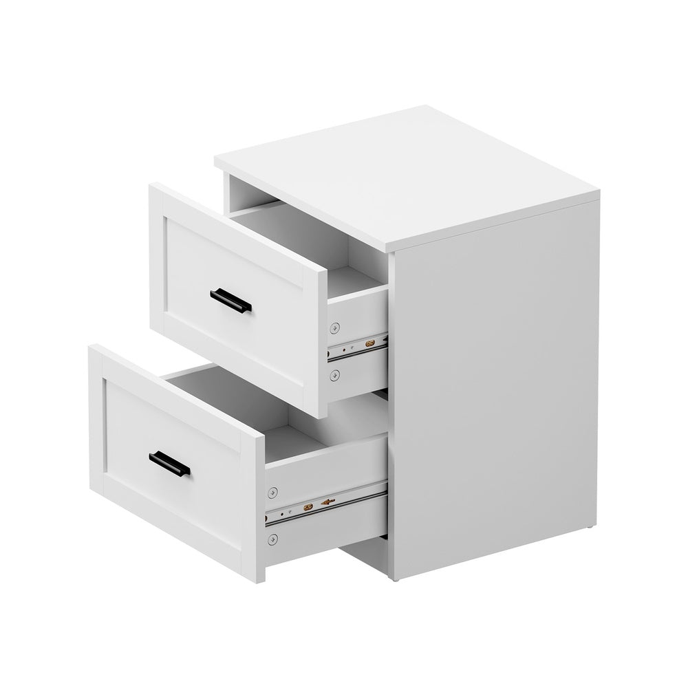 Hamptons Classic 2 Drawer Bedside Table | Elegant Wood Finish Storage Nightstand