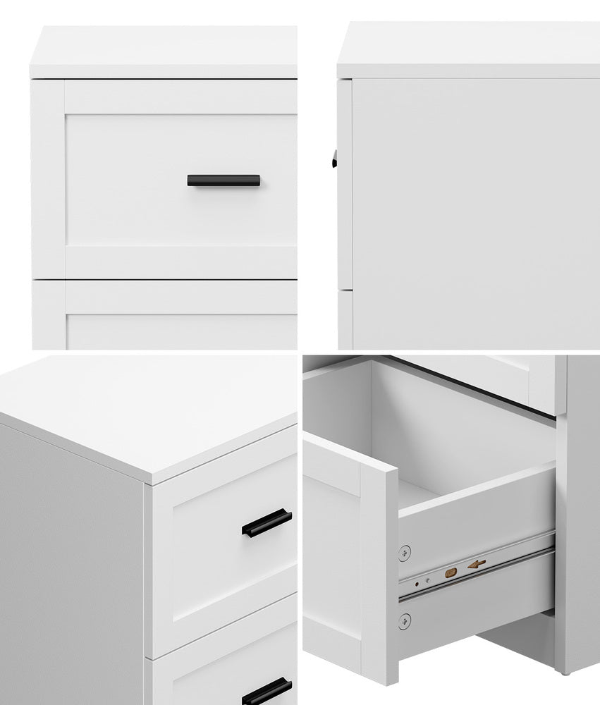 Hamptons Classic 2 Drawer Bedside Table | Elegant Wood Finish Storage Nightstand