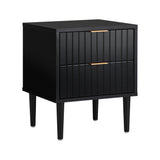 Centrum Nero Two Drawer Bedside Table | Metal Handle Modern Bedroom Storage Unit