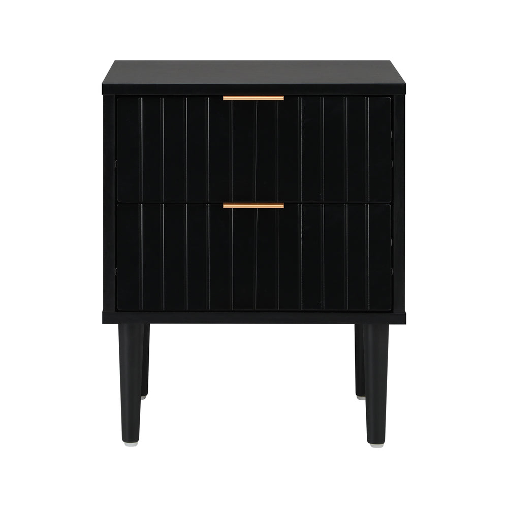 Centrum Nero Two Drawer Bedside Table | Metal Handle Modern Bedroom Storage Unit