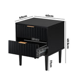 Centrum Nero Two Drawer Bedside Table | Metal Handle Modern Bedroom Storage Unit