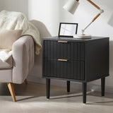 Centrum Nero Two Drawer Bedside Table | Metal Handle Modern Bedroom Storage Unit