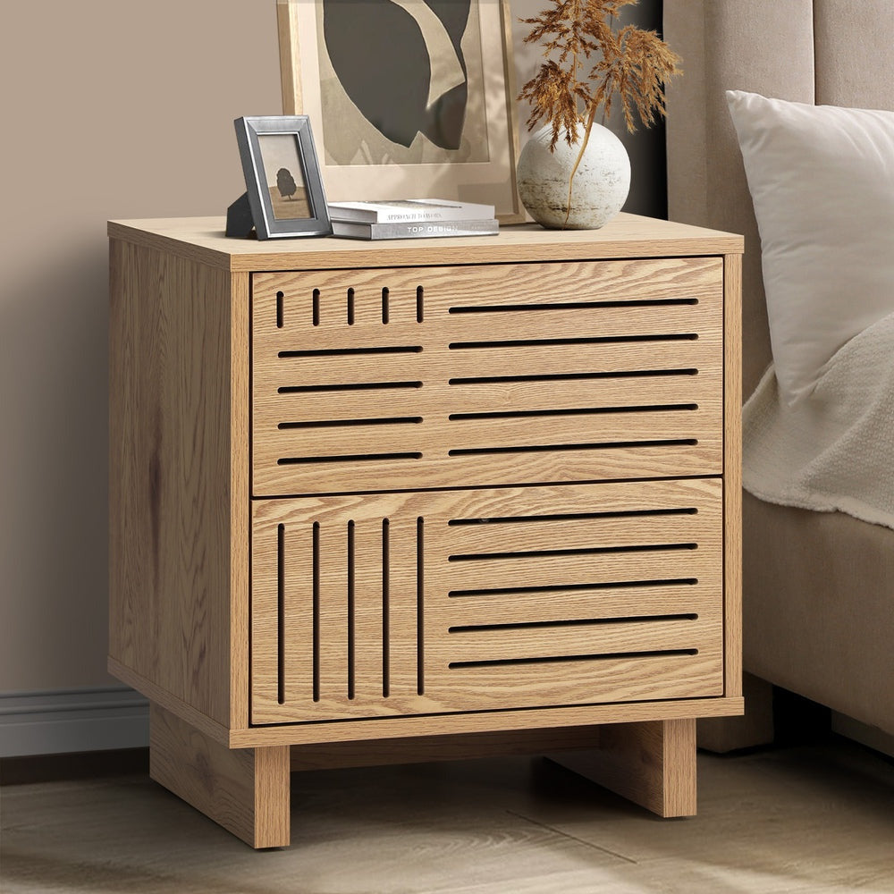Matrix 2 Draw Natural Bedside Table | Modern Storage Bedside Unit Nightstand