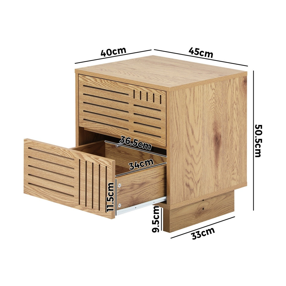 Matrix 2 Draw Natural Bedside Table | Modern Storage Bedside Unit Nightstand