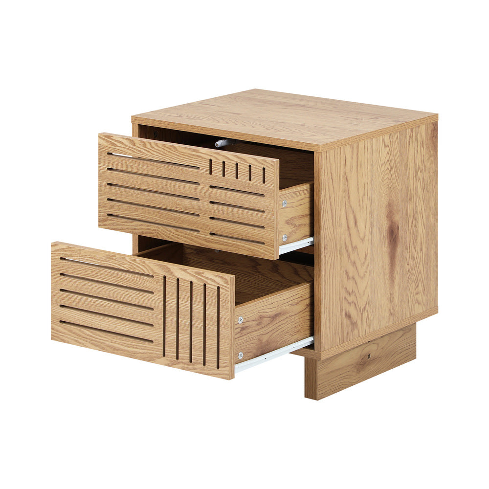 Matrix 2 Draw Natural Bedside Table | Modern Storage Bedside Unit Nightstand