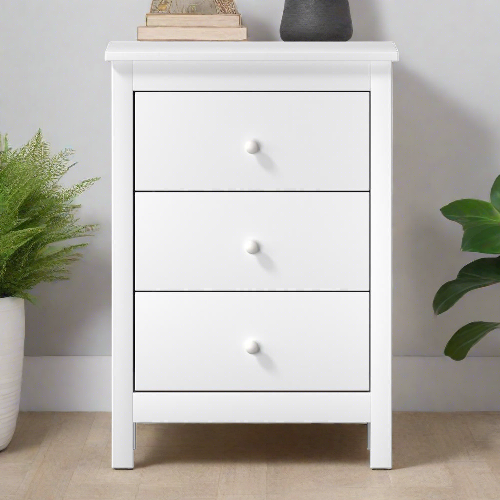 Martinique Modern Bedside Table with Three Drawers | Hampton Style Bedside Table Nightstand