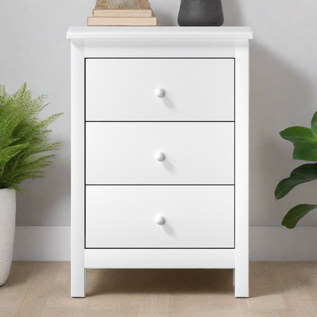 Martinique Modern Bedside Table with Three Drawers | Hampton Style Bedside Table Nightstand