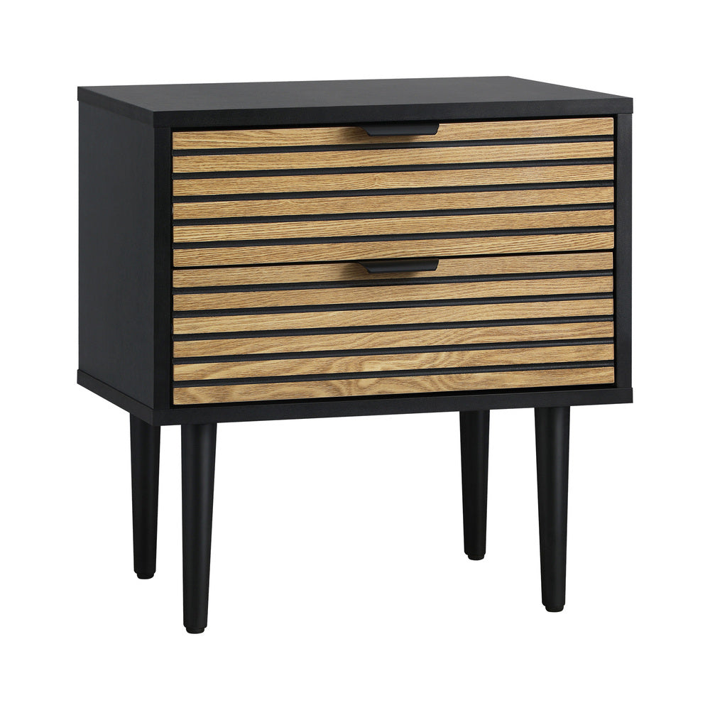 Prato 2 Draw Modern Bedside Table | Black and Wooden Bed Nighstand