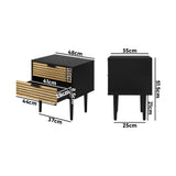 Prato 2 Draw Modern Bedside Table | Black and Wooden Bed Nighstand