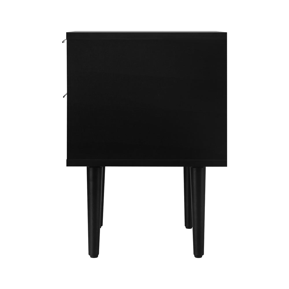 Prato 2 Draw Modern Bedside Table | Black and Wooden Bed Nighstand