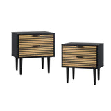 Prato 2 Draw Modern Bedside Table | Black and Wooden Bed Nighstand