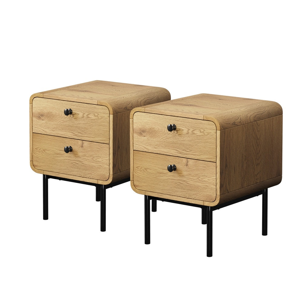 Set of 2 Vesio Scandi Style Bedside Tables | Modern Woodgrain Texture Nightstands