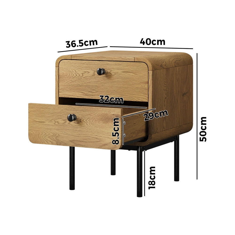 Set of 2 Vesio Scandi Style Bedside Tables | Modern Woodgrain Texture Nightstands