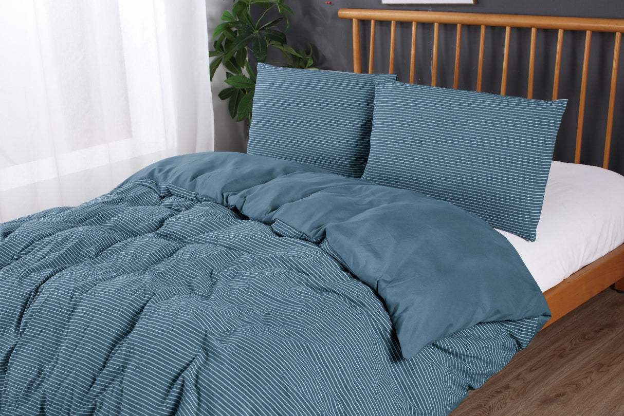 Ramesses Soft Washed 100% Cotton Yarn Dyed Quilt Cover Set | Breathable Natural Texture Doona Cover Set