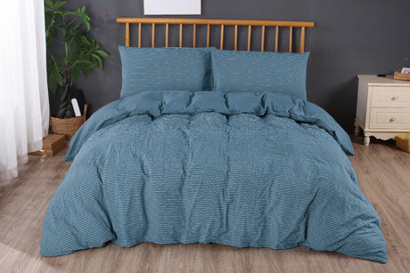Ramesses Soft Washed 100% Cotton Yarn Dyed Quilt Cover Set | Breathable Natural Texture Doona Cover Set