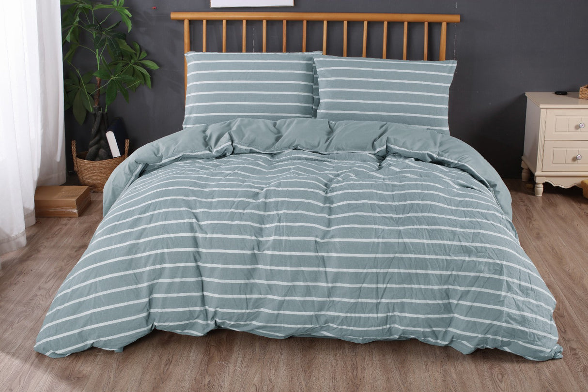 Ramesses Soft Washed 100% Cotton Yarn Dyed Quilt Cover Set | Breathable Natural Texture Doona Cover Set