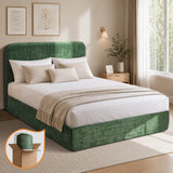 Velvet Cloud Soft Low Profile Compressed Bed | Tool-free Instant Bed Frame in Chenille Green