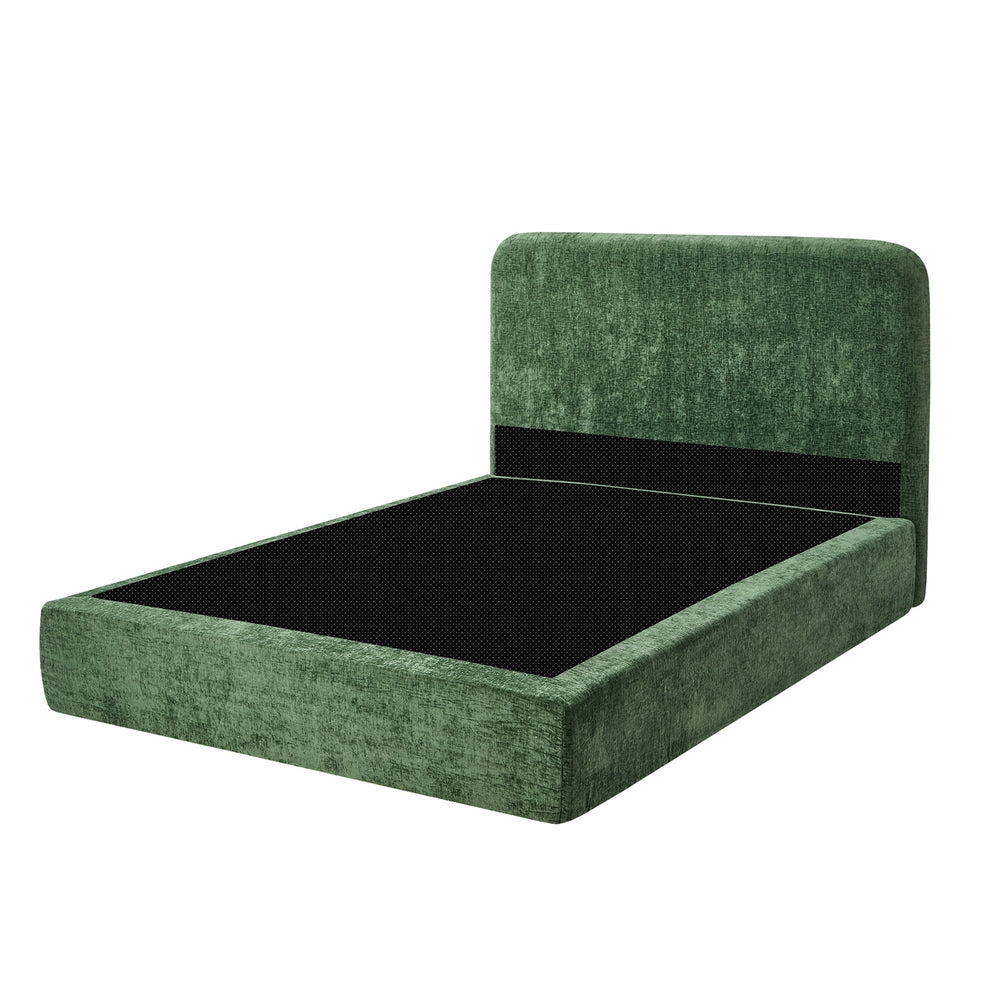 Velvet Cloud Soft Low Profile Compressed Bed | Tool-free Instant Bed Frame in Chenille Green