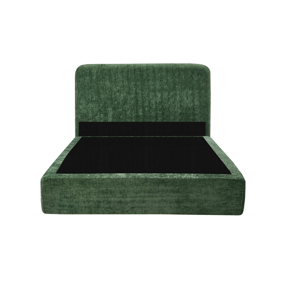 Velvet Cloud Soft Low Profile Compressed Bed | Tool-free Instant Bed Frame in Chenille Green