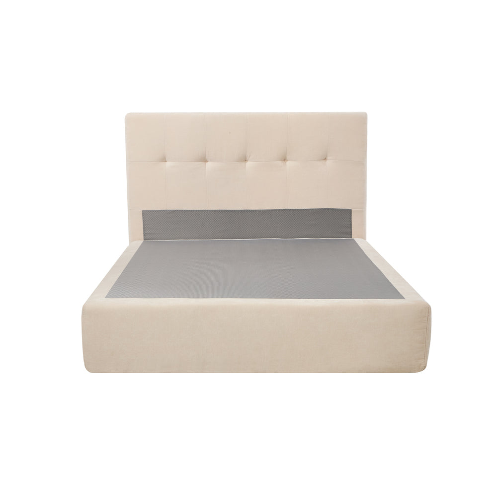 Velvet Cloud Soft Tufted Low Profile Compressed Bed | Tool-free Instant Bed Frame in Linen Beige