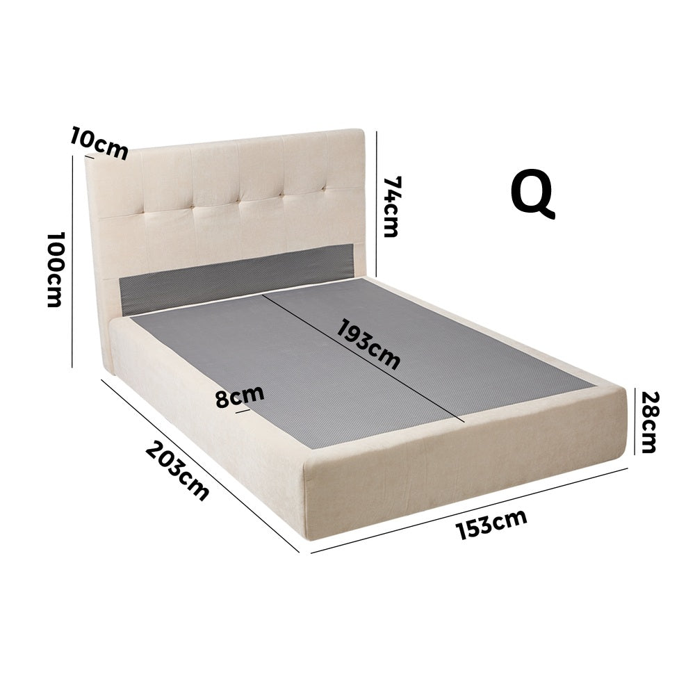 Velvet Cloud Soft Tufted Low Profile Compressed Bed | Tool-free Instant Bed Frame in Linen Beige