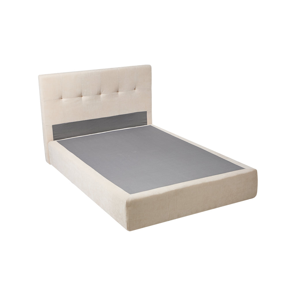 Velvet Cloud Soft Tufted Low Profile Compressed Bed | Tool-free Instant Bed Frame in Linen Beige