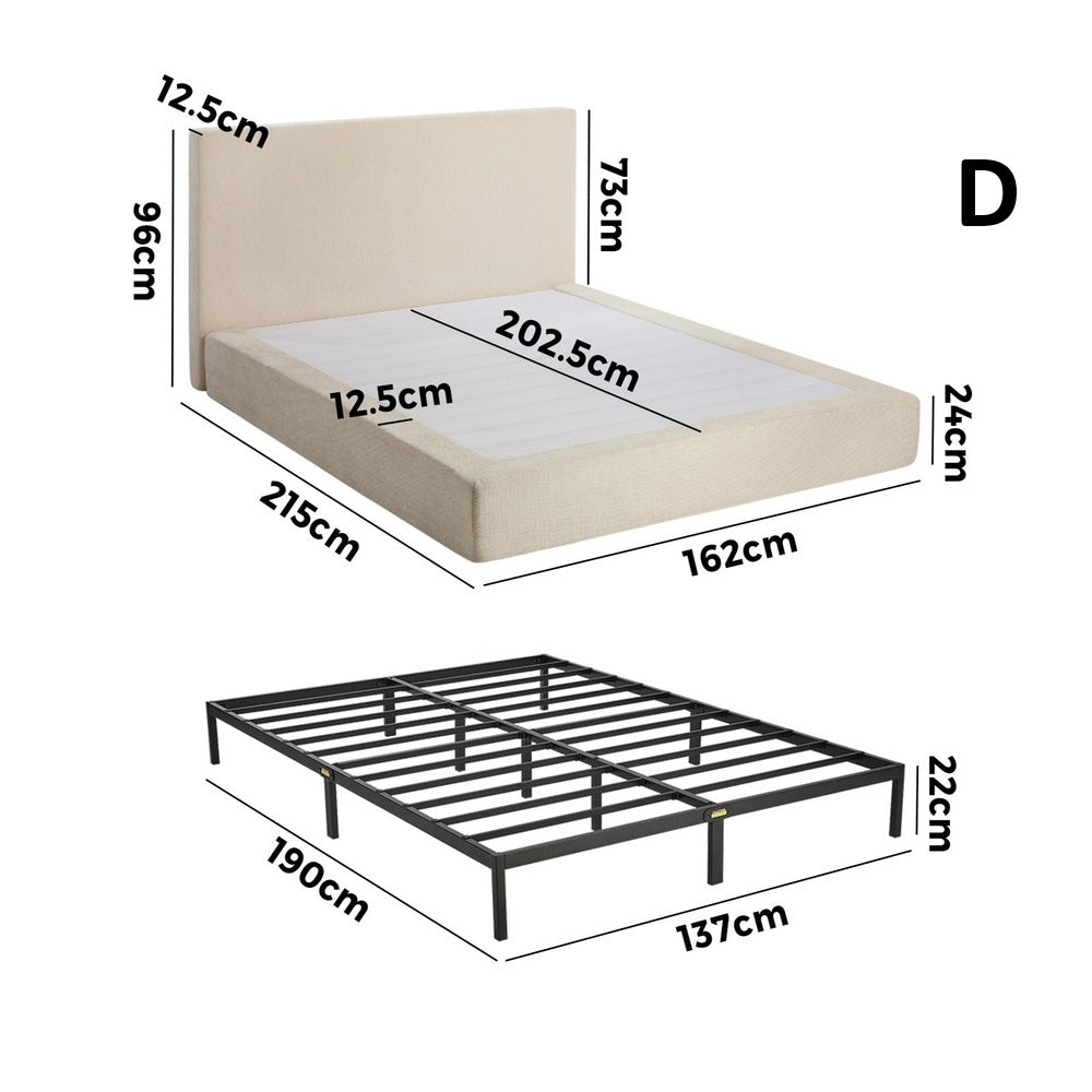 Velvet Cloud Soft Low Profile Compressed Bed with Metal Frame | Quick Assembly Instant Bed Frame in Chenille Beige
