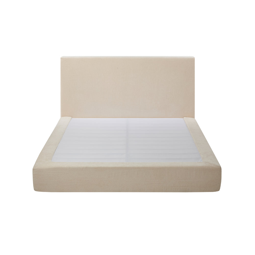 Velvet Cloud Soft Low Profile Compressed Bed with Metal Frame | Quick Assembly Instant Bed Frame in Chenille Beige