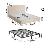 Velvet Cloud Soft Low Profile Compressed Bed with Metal Frame | Quick Assembly Instant Bed Frame in Chenille Beige
